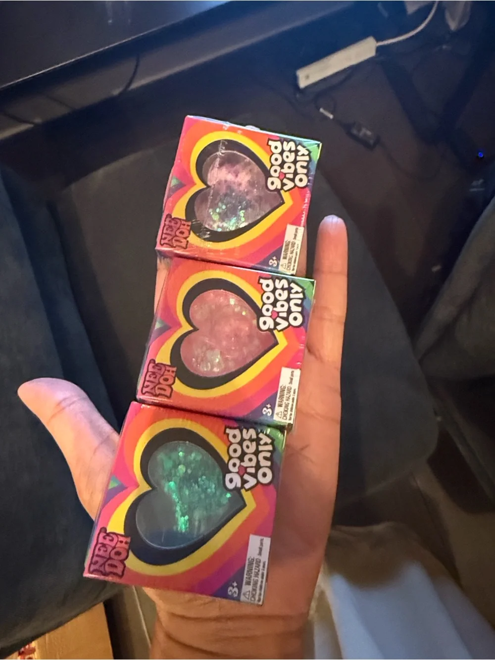 Viral Needoh Teal Holographic Heart Good Vibes Mini squishy set of 3!!!!
